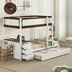 Letto a castello singolo su singolo con letto estraibile singolo e contenitori, letto con scrivania e contenitori, salvaspazio per bambini, ragazzi e adulti