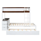 Letto a castello singolo su singolo con letto estraibile singolo e contenitori, letto con scrivania e contenitori, salvaspazio per bambini, ragazzi e adulti
