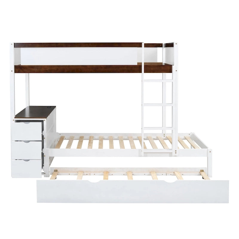 Letto a castello singolo su singolo con letto estraibile singolo e contenitori, letto con scrivania e contenitori, salvaspazio per bambini, ragazzi e adulti