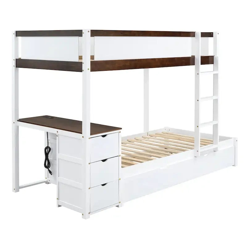 Letto a castello singolo su singolo con letto estraibile singolo e contenitori, letto con scrivania e contenitori, salvaspazio per bambini, ragazzi e adulti