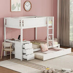 Letto a castello singolo su singolo con letto estraibile singolo e contenitori, letto con scrivania e contenitori, salvaspazio per bambini, ragazzi e adulti