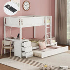 Letto a castello singolo su singolo con letto estraibile singolo e contenitori, letto con scrivania e contenitori, salvaspazio per bambini, ragazzi e adulti