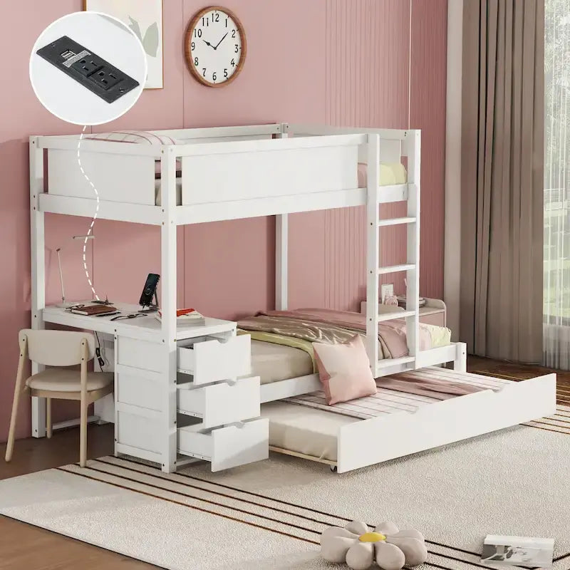 Letto a castello singolo su singolo con letto estraibile singolo e contenitori, letto con scrivania e contenitori, salvaspazio per bambini, ragazzi e adulti