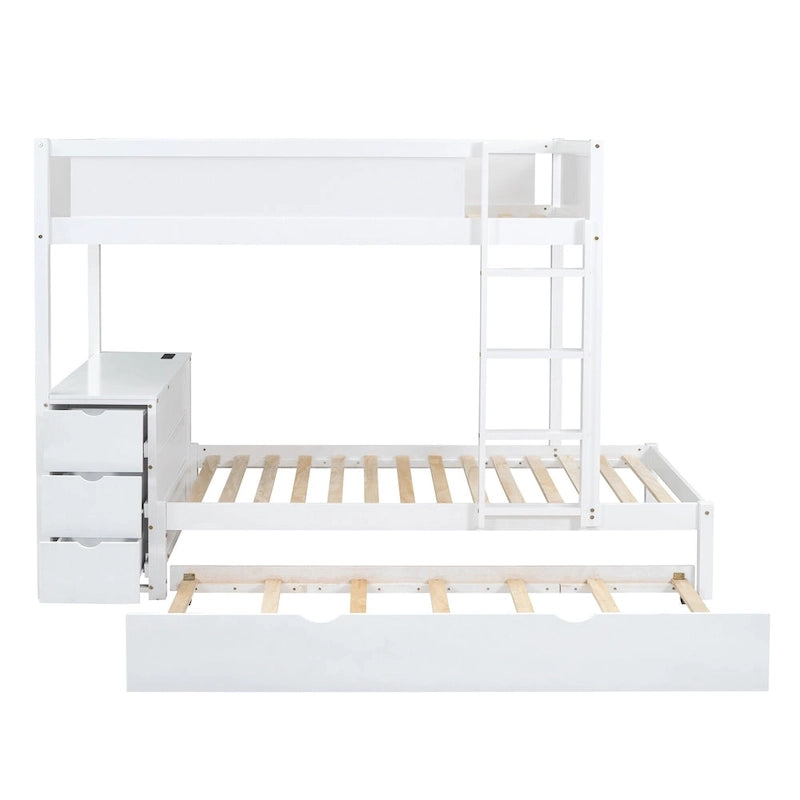 Letto a castello singolo su singolo con letto estraibile singolo e contenitori, letto con scrivania e contenitori, salvaspazio per bambini, ragazzi e adulti