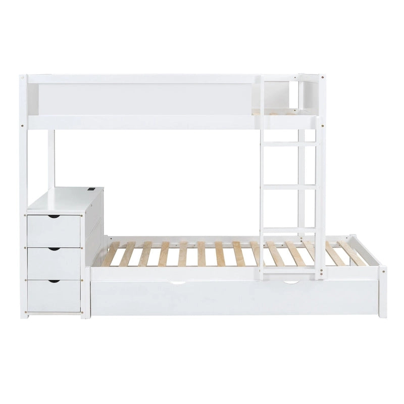 Letto a castello singolo su singolo con letto estraibile singolo e contenitori, letto con scrivania e contenitori, salvaspazio per bambini, ragazzi e adulti