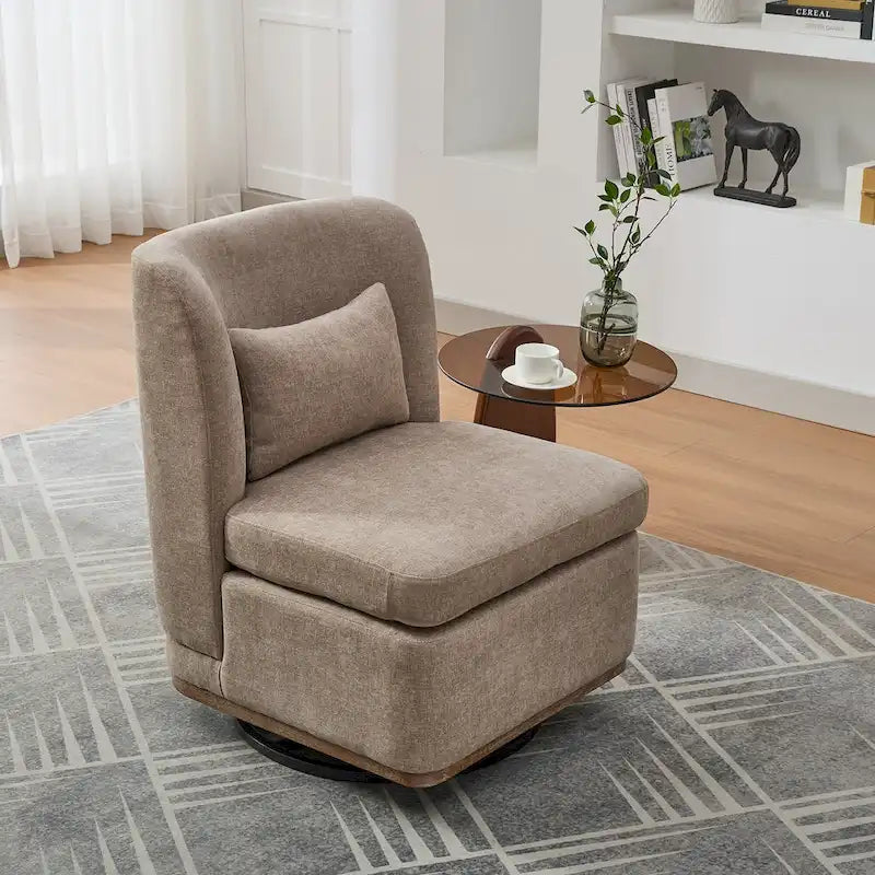 25  Seat Wide Chenille Office Accent Chair with 360 Swivel Metal Base