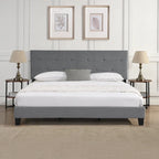 Letto Imbottito King Size con Testiera in Tessuto di Lino Capitonnè