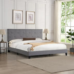 Letto Imbottito King Size con Testiera in Tessuto di Lino Capitonnè