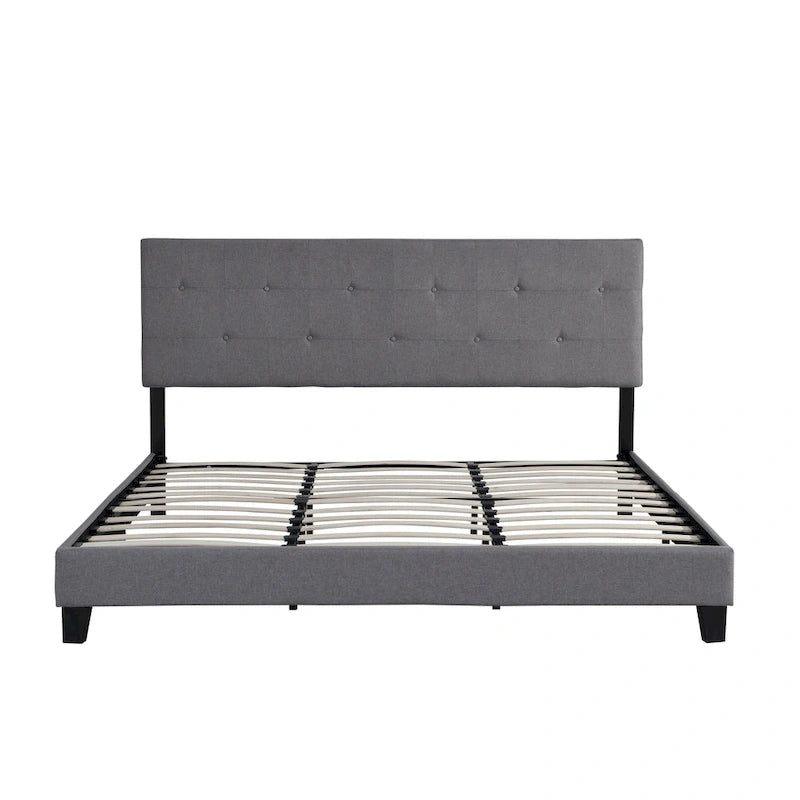 Letto Imbottito King Size con Testiera in Tessuto di Lino Capitonnè