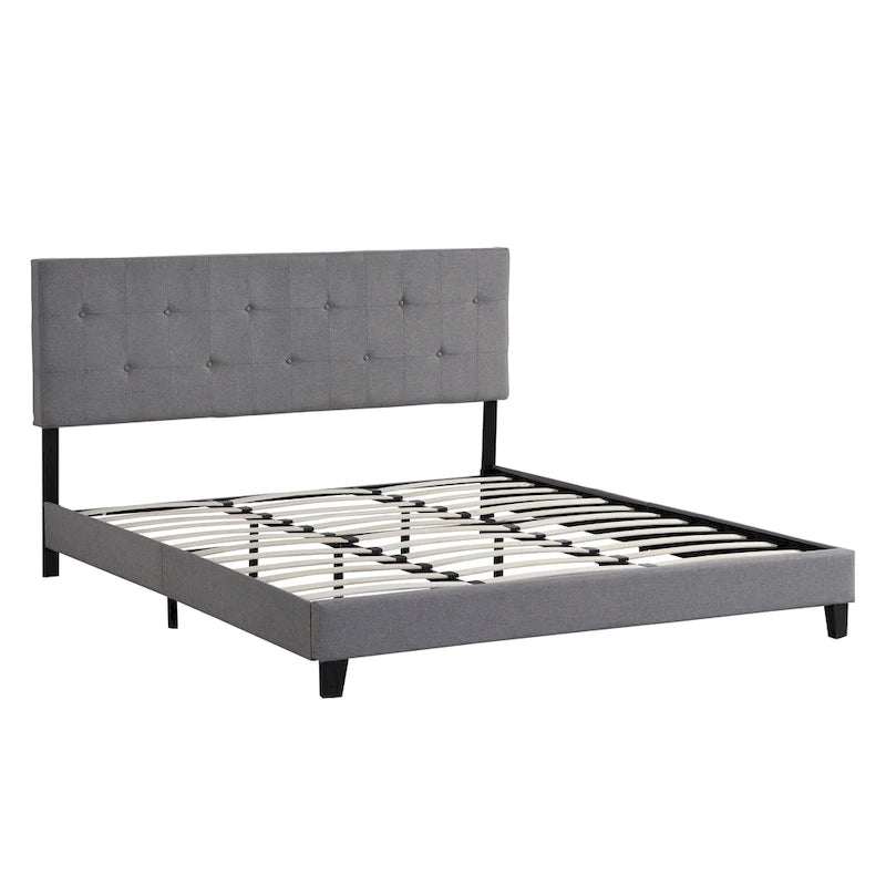 Letto Imbottito King Size con Testiera in Tessuto di Lino Capitonnè