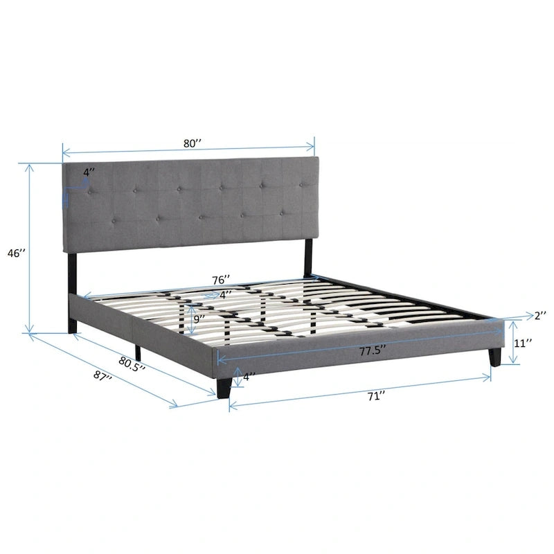 Letto Imbottito King Size con Testiera in Tessuto di Lino Capitonnè