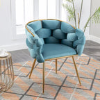Sedia d'Appoggio Moderna Blu da 28.7" Rivestita in Velluto con Gambe in Metallo Placcato Oro
