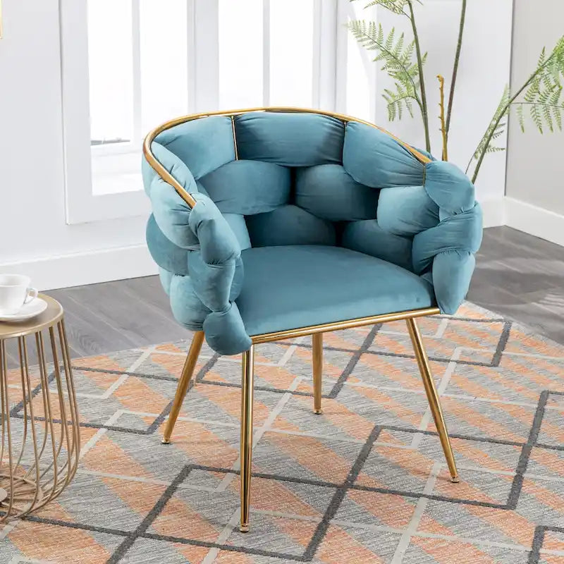 Blue Modern 28.7  Velvet Upholstered Accent Chair with Gold - Plated Metal Legs