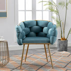 Sedia d'Appoggio Moderna Blu da 28.7" Rivestita in Velluto con Gambe in Metallo Placcato Oro