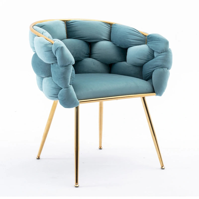 Sedia d'Appoggio Moderna Blu da 28.7" Rivestita in Velluto con Gambe in Metallo Placcato Oro