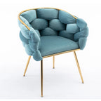 Sedia d'Appoggio Moderna Blu da 28.7" Rivestita in Velluto con Gambe in Metallo Placcato Oro