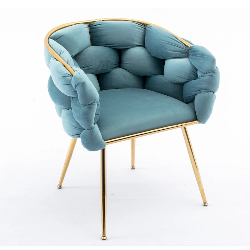 Sedia d'Appoggio Moderna Blu da 28.7" Rivestita in Velluto con Gambe in Metallo Placcato Oro