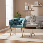 Sedia d'Appoggio Moderna Blu da 28.7" Rivestita in Velluto con Gambe in Metallo Placcato Oro