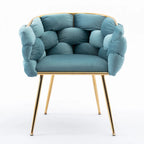 Sedia d'Appoggio Moderna Blu da 28.7" Rivestita in Velluto con Gambe in Metallo Placcato Oro