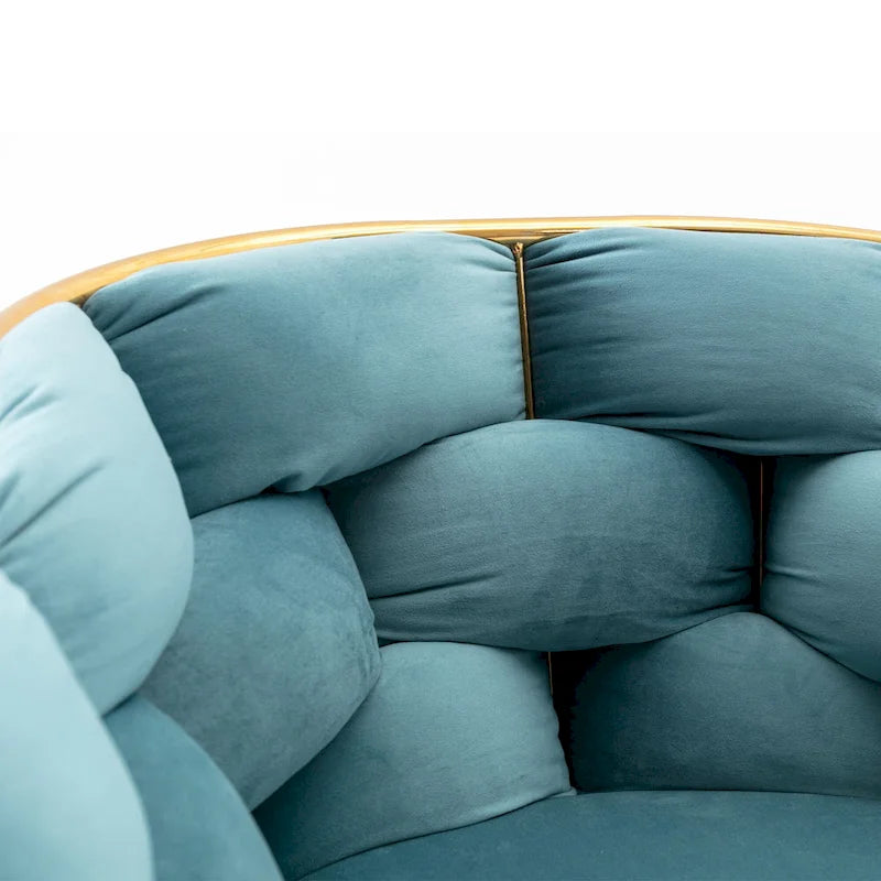 Sedia d'Appoggio Moderna Blu da 28.7" Rivestita in Velluto con Gambe in Metallo Placcato Oro