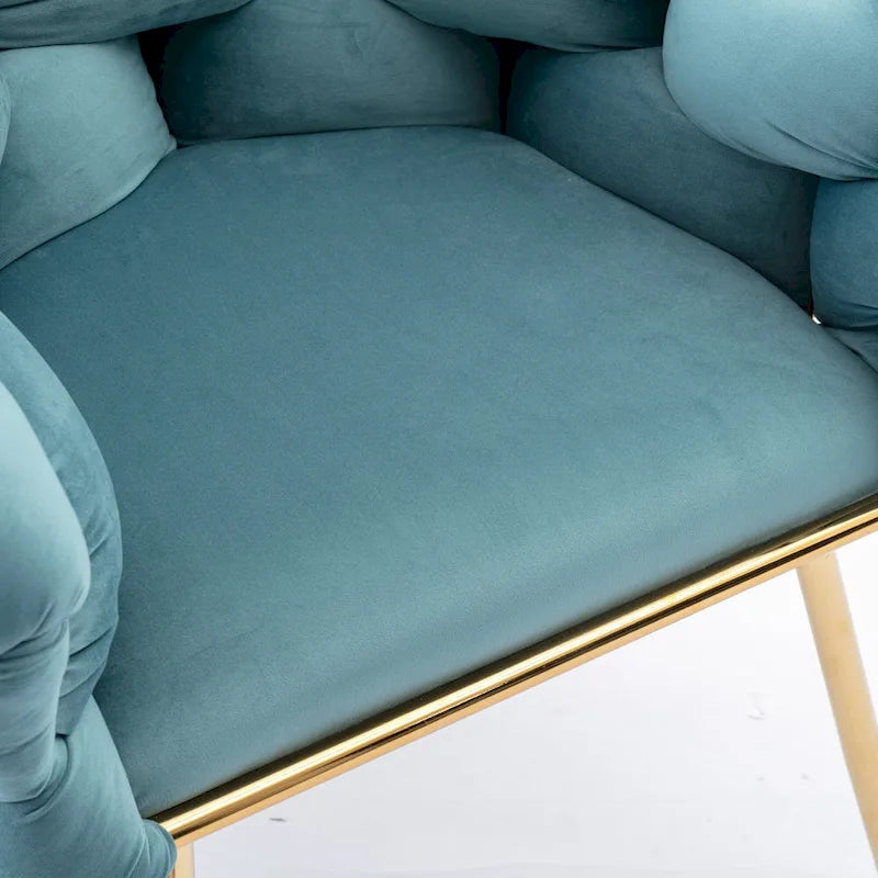 Sedia d'Appoggio Moderna Blu da 28.7" Rivestita in Velluto con Gambe in Metallo Placcato Oro