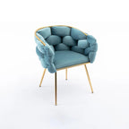 Sedia d'Appoggio Moderna Blu da 28.7" Rivestita in Velluto con Gambe in Metallo Placcato Oro