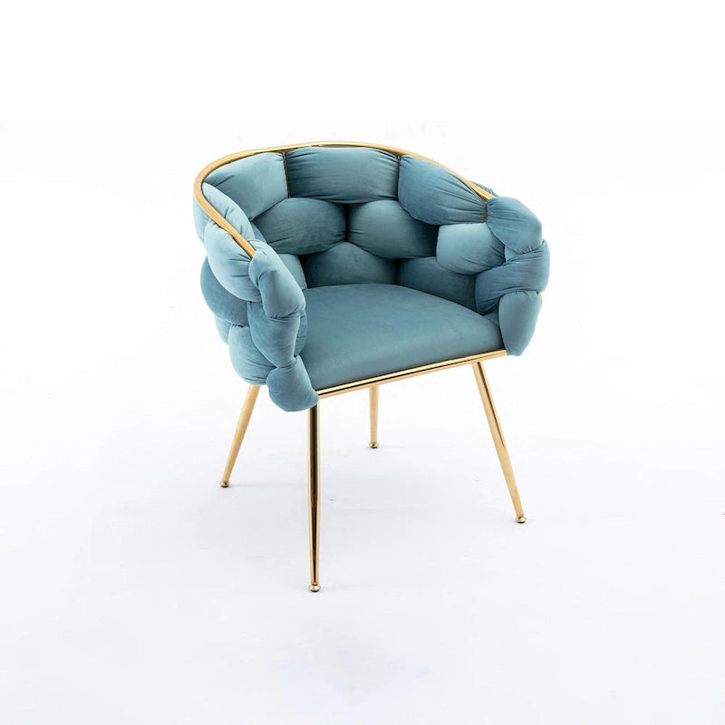 Sedia d'Appoggio Moderna Blu da 28.7" Rivestita in Velluto con Gambe in Metallo Placcato Oro
