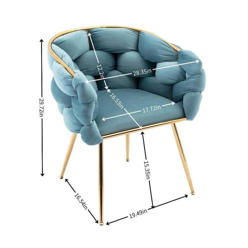 Sedia d'Appoggio Moderna Blu da 28.7" Rivestita in Velluto con Gambe in Metallo Placcato Oro