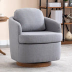 Poltroncina girevole moderna blu chiaro da 77 cm con base rotonda in legno massello marrone