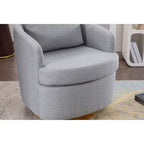 Poltroncina girevole moderna blu chiaro da 77 cm con base rotonda in legno massello marrone