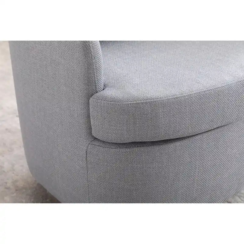 Poltroncina girevole moderna blu chiaro da 77 cm con base rotonda in legno massello marrone