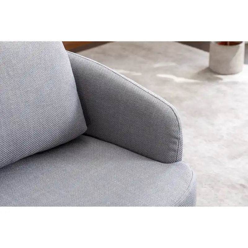 Poltroncina girevole moderna blu chiaro da 77 cm con base rotonda in legno massello marrone