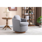 Poltroncina girevole moderna blu chiaro da 77 cm con base rotonda in legno massello marrone