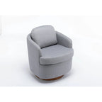 Poltroncina girevole moderna blu chiaro da 77 cm con base rotonda in legno massello marrone