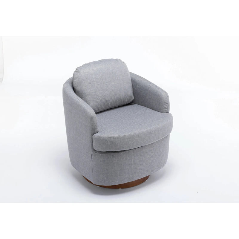 Poltroncina girevole moderna blu chiaro da 77 cm con base rotonda in legno massello marrone