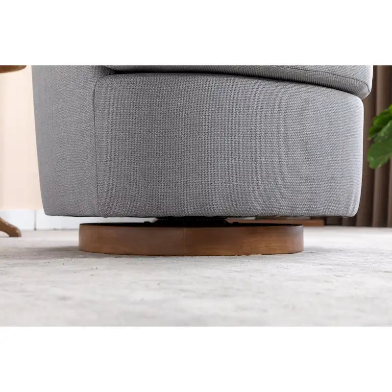 Poltroncina girevole moderna blu chiaro da 77 cm con base rotonda in legno massello marrone