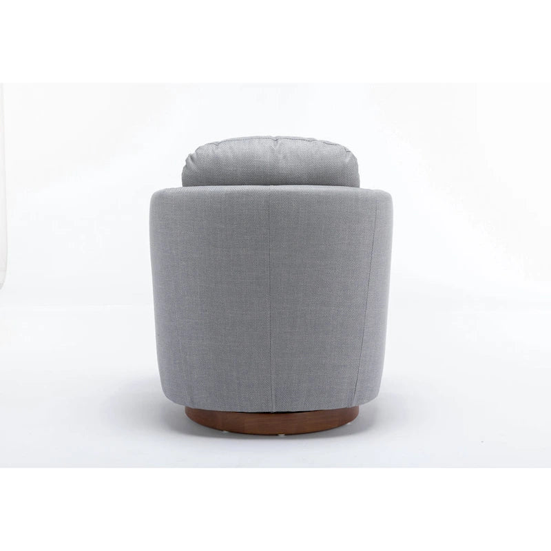 Poltroncina girevole moderna blu chiaro da 77 cm con base rotonda in legno massello marrone