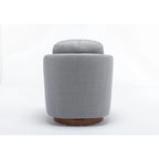 Poltroncina girevole moderna blu chiaro da 77 cm con base rotonda in legno massello marrone