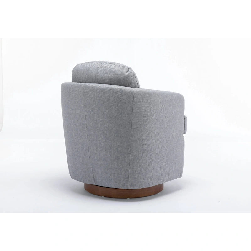 Poltroncina girevole moderna blu chiaro da 77 cm con base rotonda in legno massello marrone