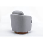 Poltroncina girevole moderna blu chiaro da 77 cm con base rotonda in legno massello marrone