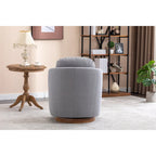 Poltroncina girevole moderna blu chiaro da 77 cm con base rotonda in legno massello marrone