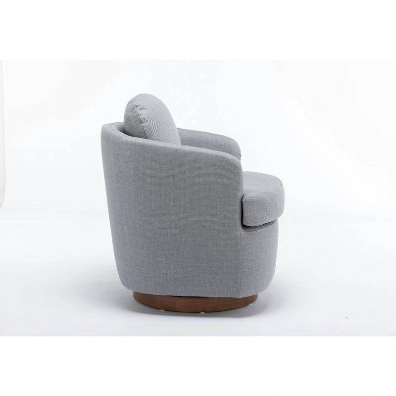 Poltroncina girevole moderna blu chiaro da 77 cm con base rotonda in legno massello marrone