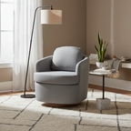 Poltroncina girevole moderna blu chiaro da 77 cm con base rotonda in legno massello marrone