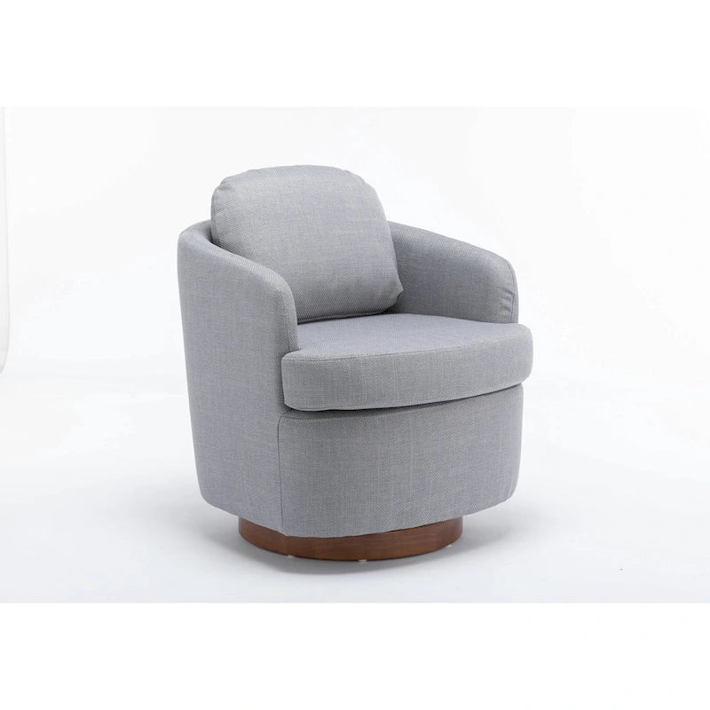 Poltroncina girevole moderna blu chiaro da 77 cm con base rotonda in legno massello marrone