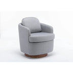 Poltroncina girevole moderna blu chiaro da 77 cm con base rotonda in legno massello marrone