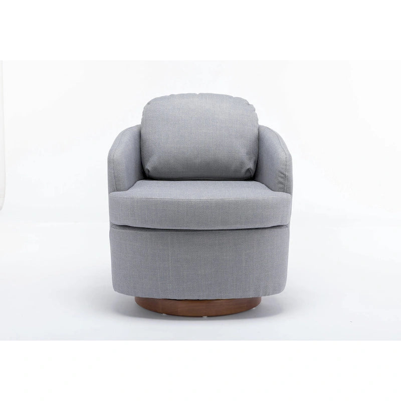 Poltroncina girevole moderna blu chiaro da 77 cm con base rotonda in legno massello marrone
