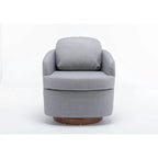 Poltroncina girevole moderna blu chiaro da 77 cm con base rotonda in legno massello marrone