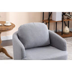 Poltroncina girevole moderna blu chiaro da 77 cm con base rotonda in legno massello marrone