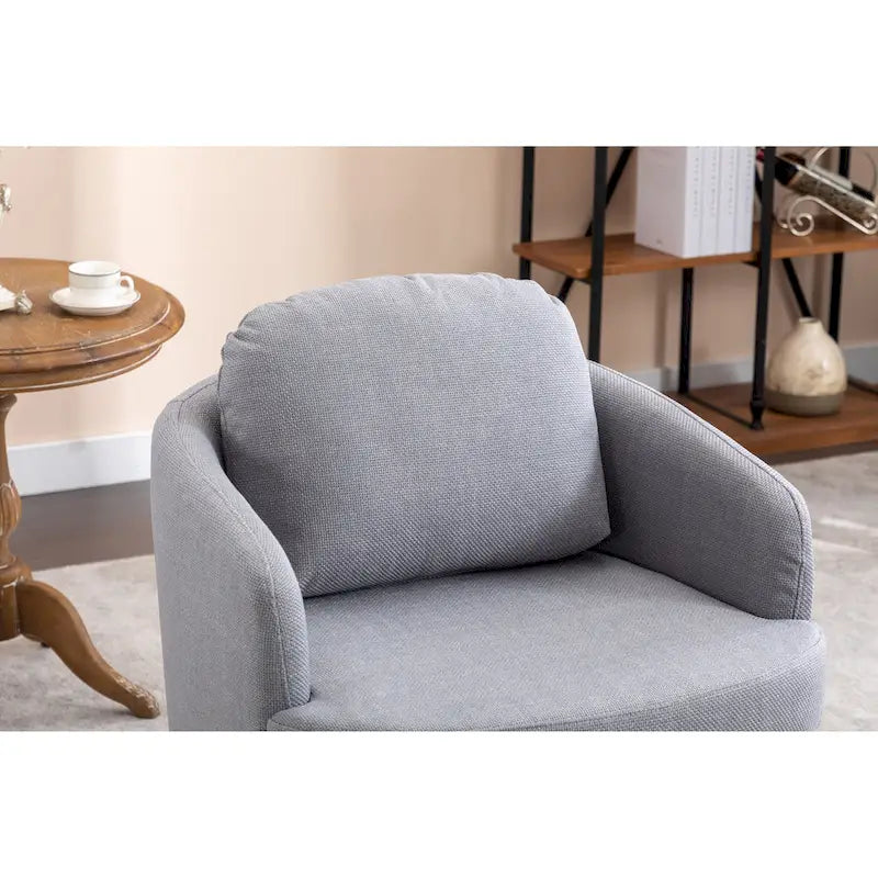 Poltroncina girevole moderna blu chiaro da 77 cm con base rotonda in legno massello marrone