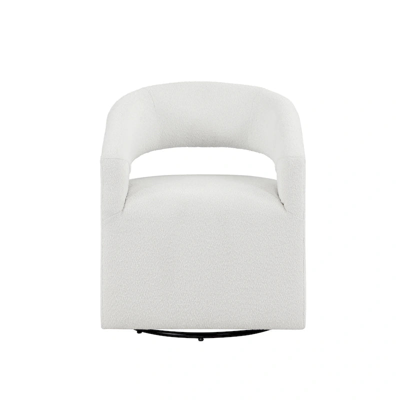 Poltrona rotonda Celeste Modern Boucle con schienale aperto e braccioli curvi, poltrona girevole di